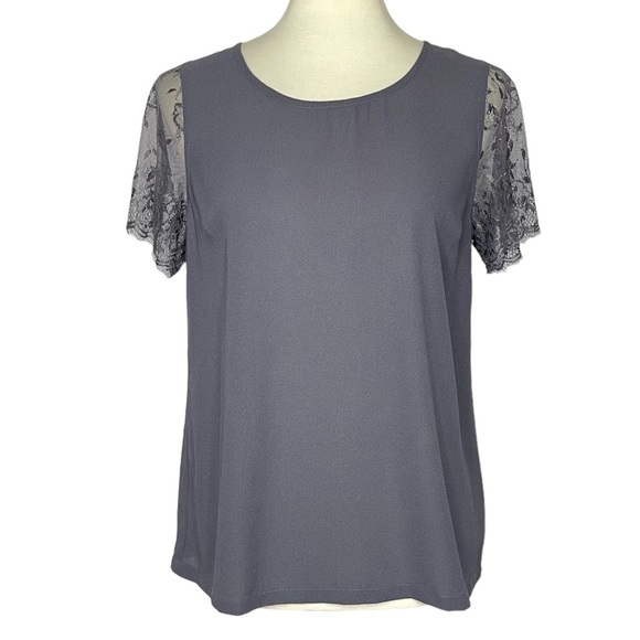 41 Hawthorn Shirt Womens Small Grey Blouse Lace Sleeves Stitch Fix Stretch‎ - Picture 1 of 9